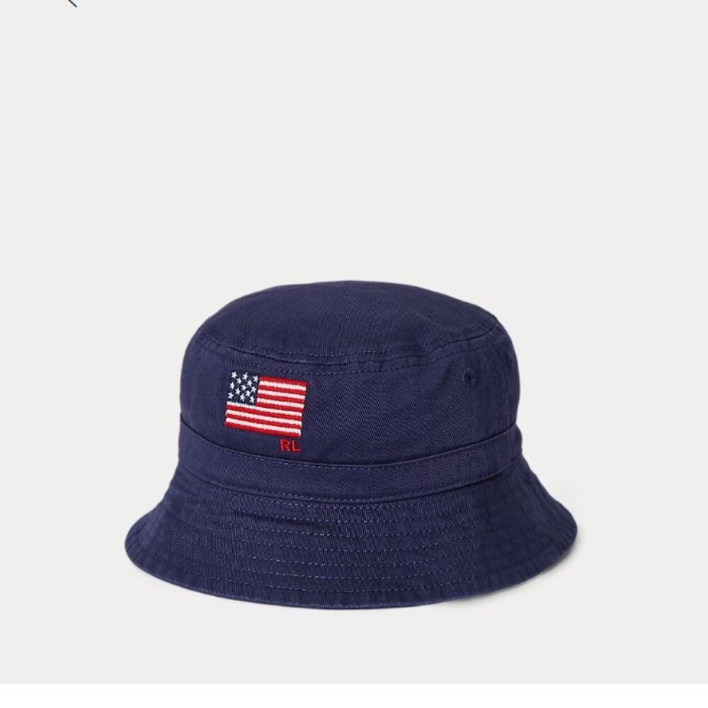 NEW Ralph Lauren Flag Cotton Twill Bucket Hat 2 Sizes Available